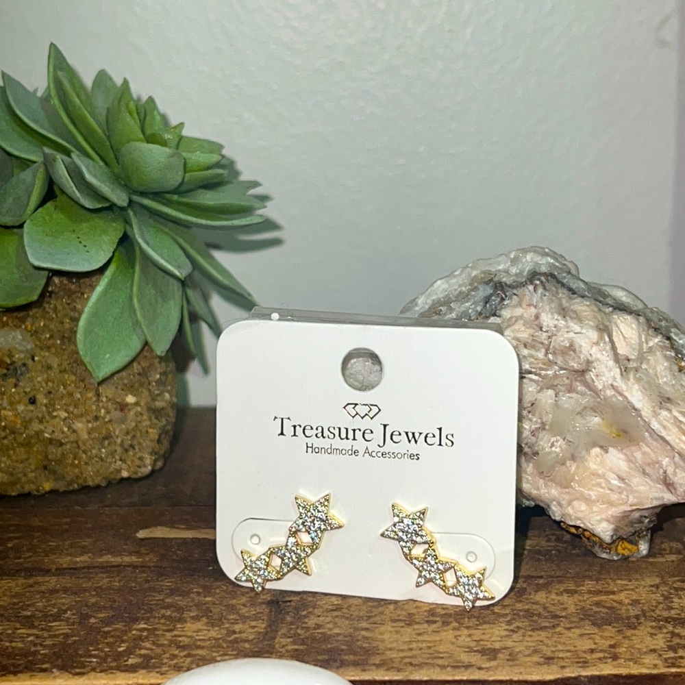 Triple star crawler earrings